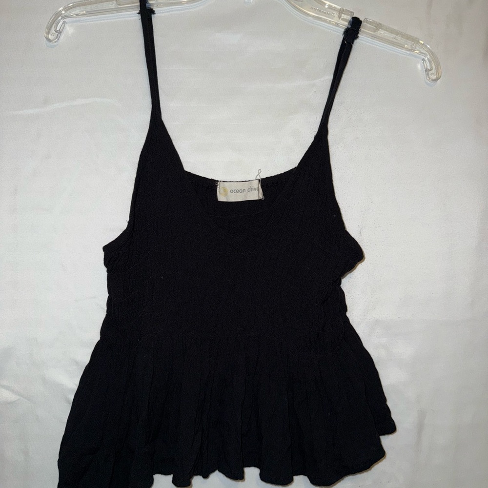 Ocean Drive Black Ruffled Peplum Camisole